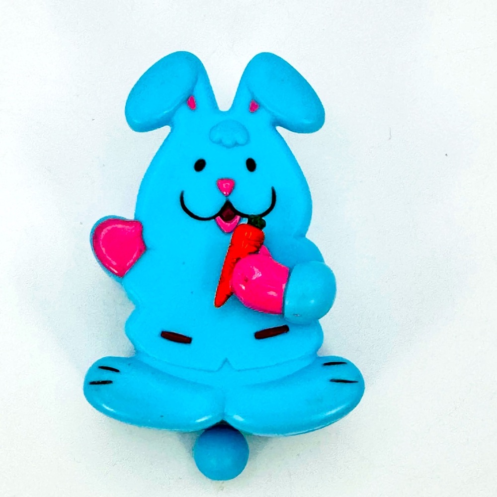 Vintage Bunny Rabbit Pull String Brooch Pin Blue Easter Tony 3”